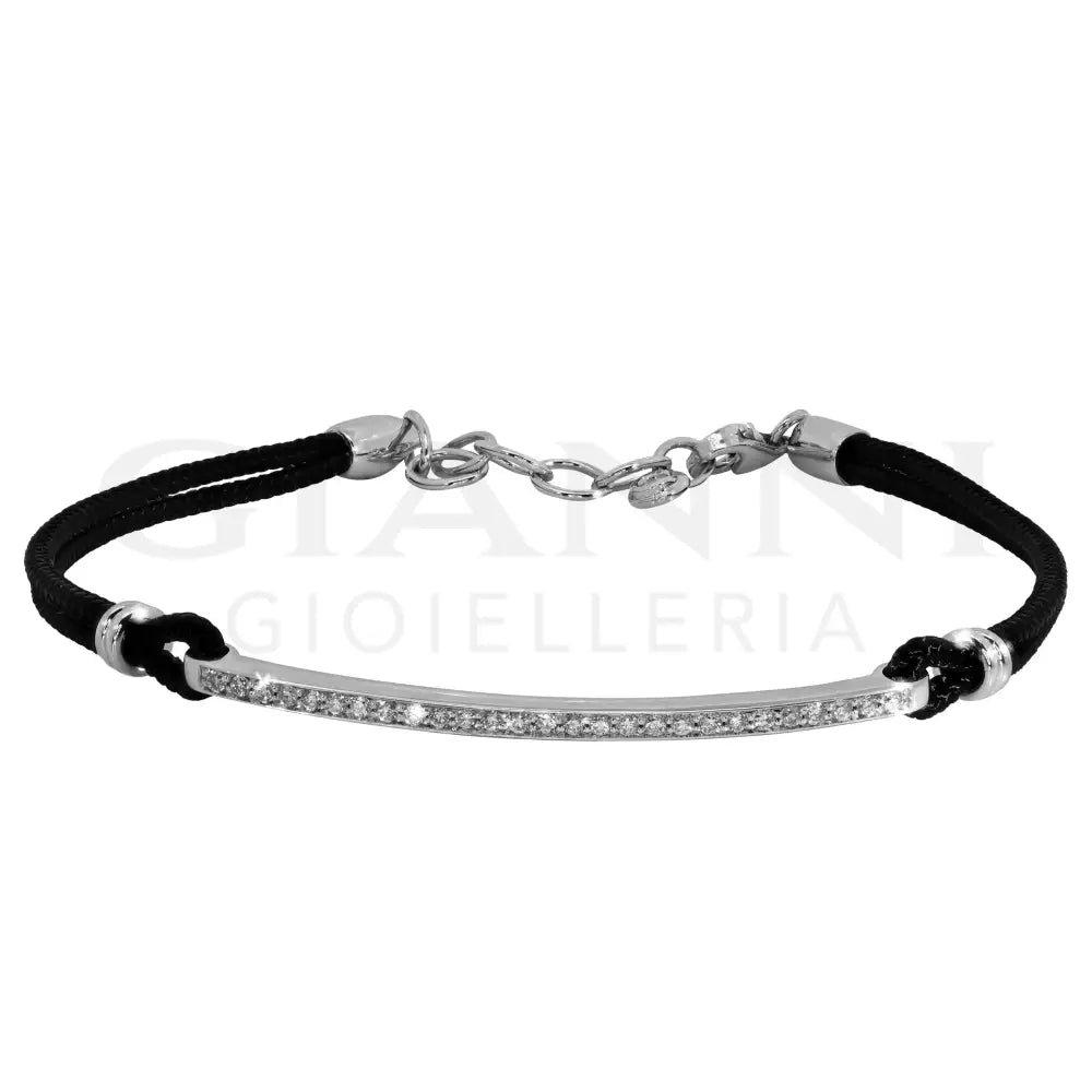 Bracciale Crivelli - Cordino con Barretta in Oro Bianco e Diamanti - Bracciali