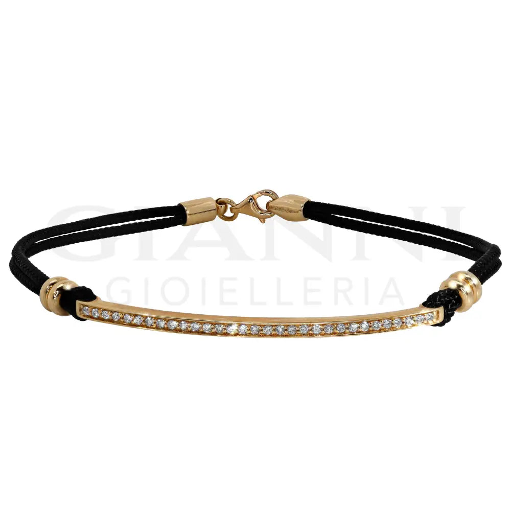 Bracciale Crivelli - Cordino con Barretta in Oro Rosa e Diamanti - Bracciali