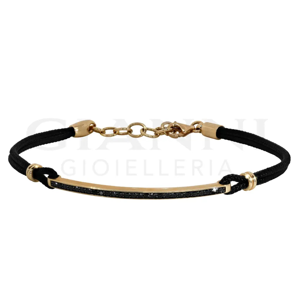 Bracciale Crivelli - Cordino con Barretta in Oro Rosa e Diamanti Neri - Bracciali