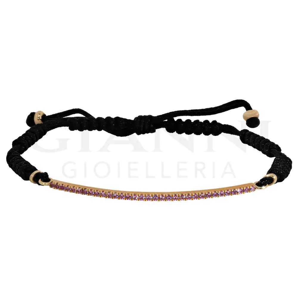 Bracciale Crivelli - Cordino con Barretta in Oro Rosa e Zaffiri Rosa - Bracciali
