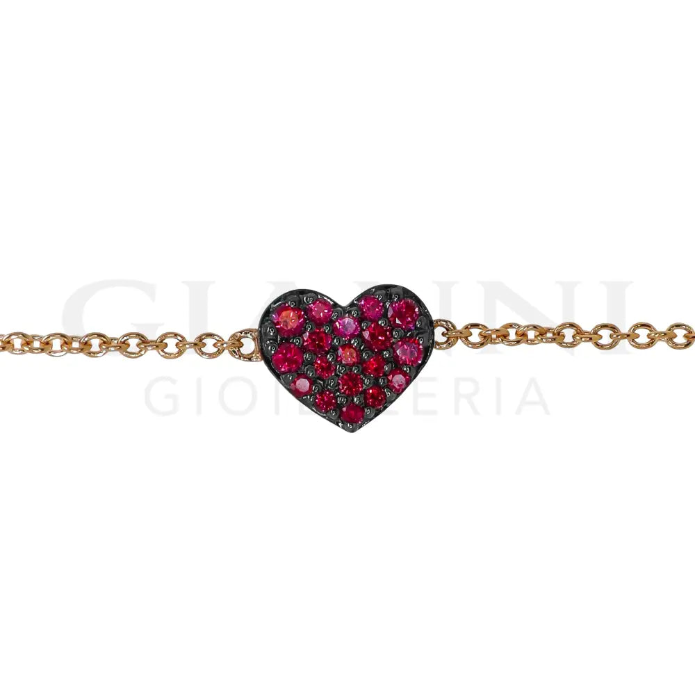 Bracciale Crivelli - Fantasia Cuore con Pavè di Rubini in Oro Rosa - Bracciali