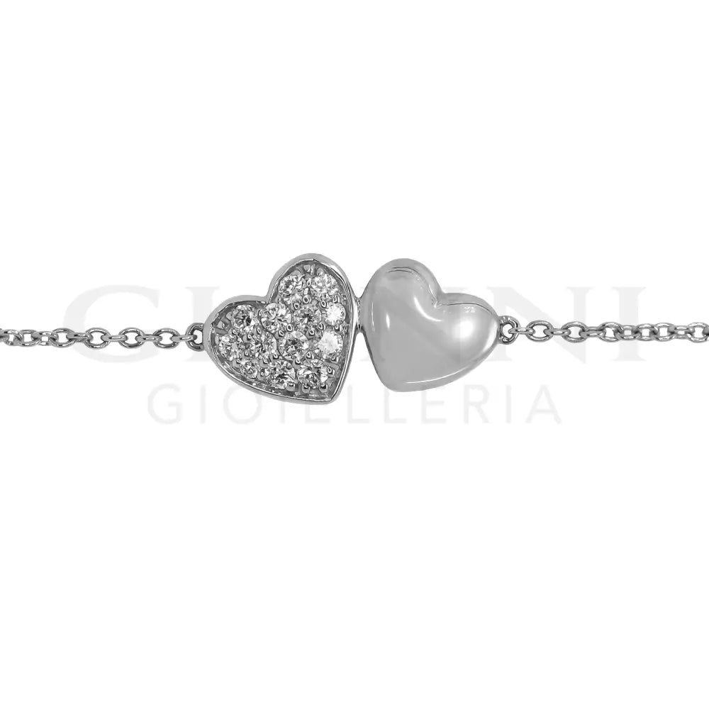 Bracciale Crivelli - Fantasia Doppio Cuoricino con Diamanti in Oro Bianco - Bracciali