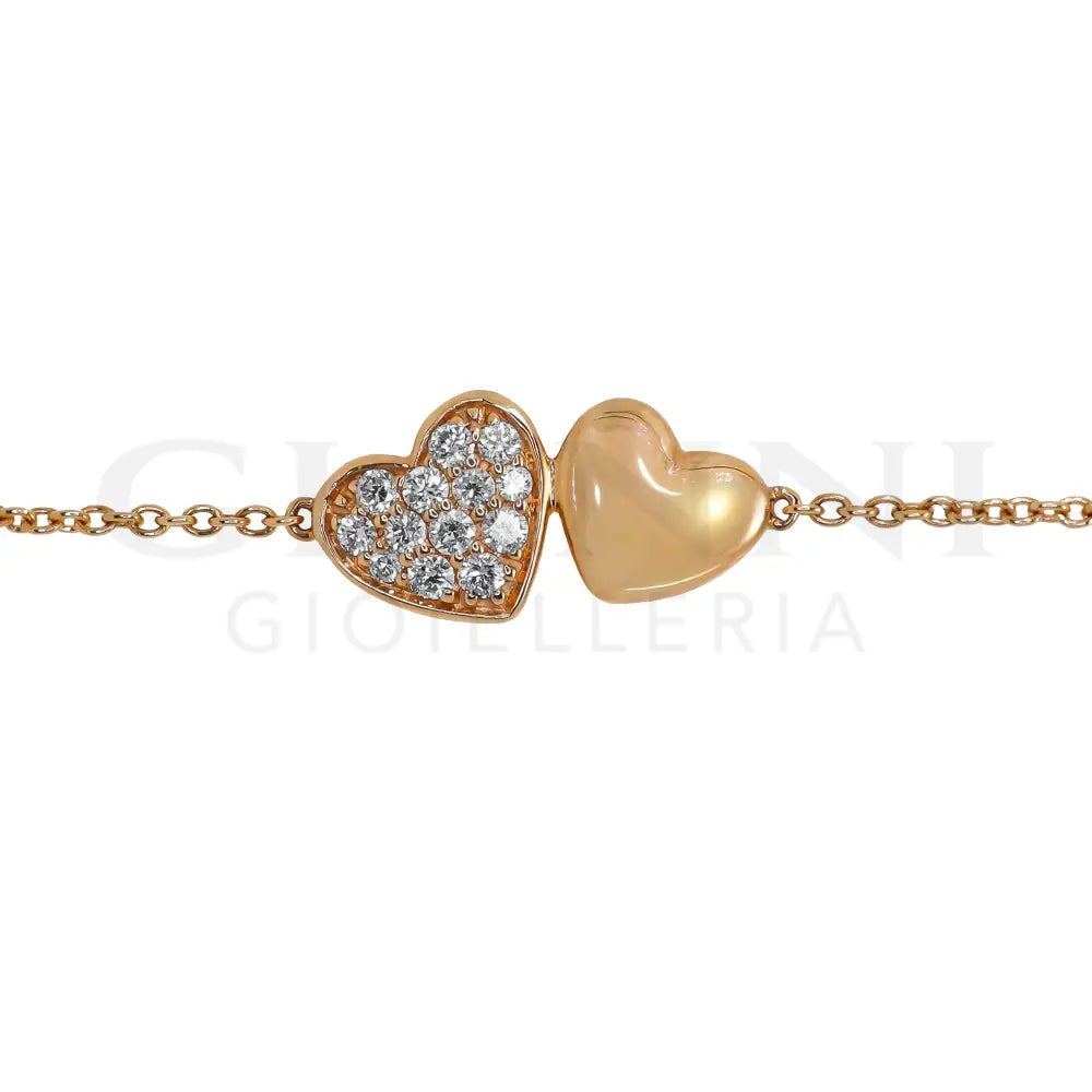 Bracciale Crivelli - Fantasia Doppio Cuoricino con Diamanti in Oro Rosa - Bracciali