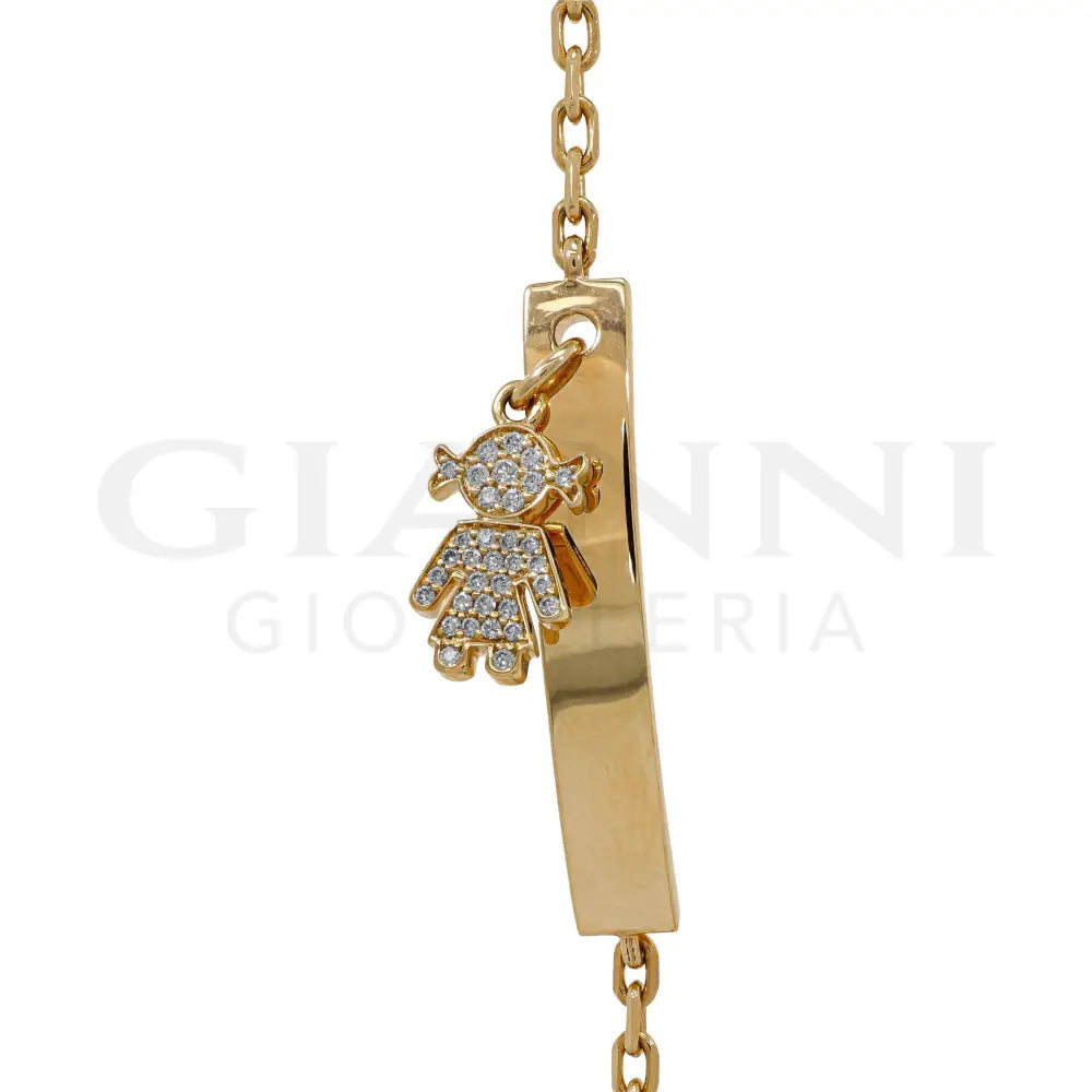 Bracciale Crivelli - Targhetta con Ciondolo Bambina e Diamanti in Oro Rosa - Bracciali