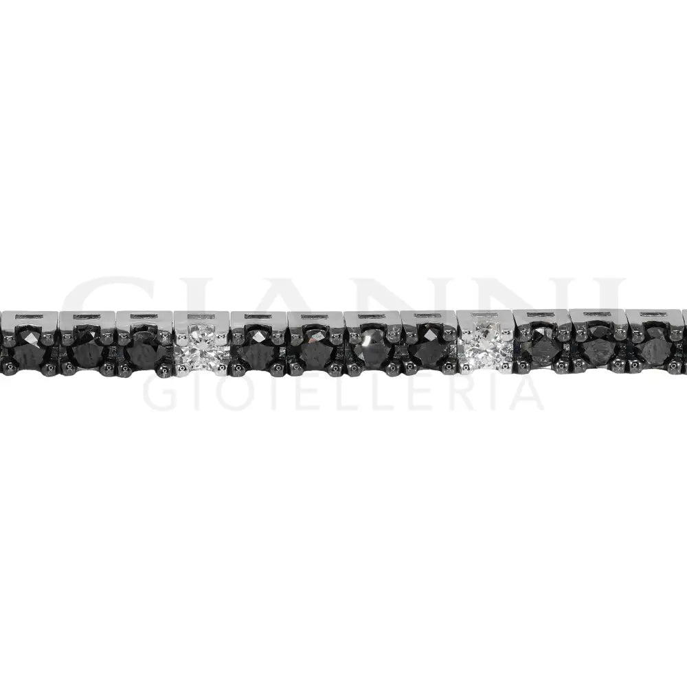 Bracciale Crivelli - Tennis in Oro Bianco con Diamanti Neri e Diamanti Bianchi - Bracciali