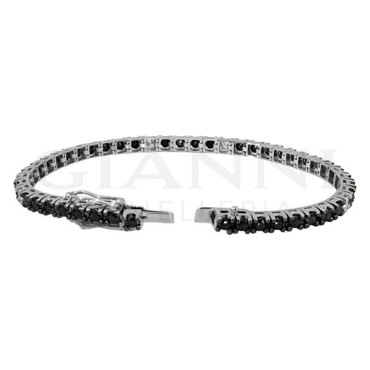 Bracciale Crivelli - Tennis in Oro Bianco con Diamanti Neri e Diamanti Bianchi - Bracciali