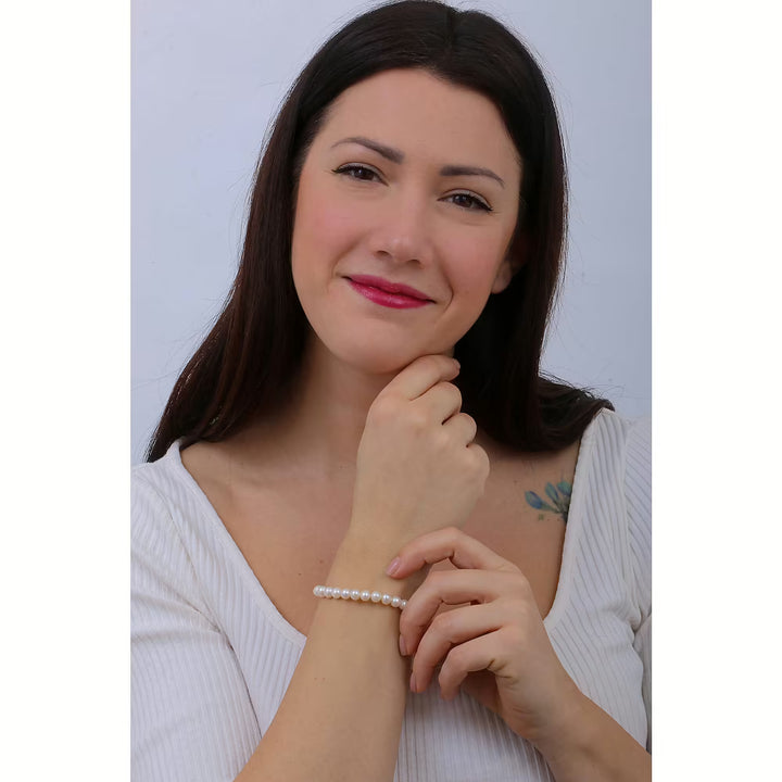 Bracciale Comete - Perle Coltivate di 6/6,5 mm in Oro Bianco