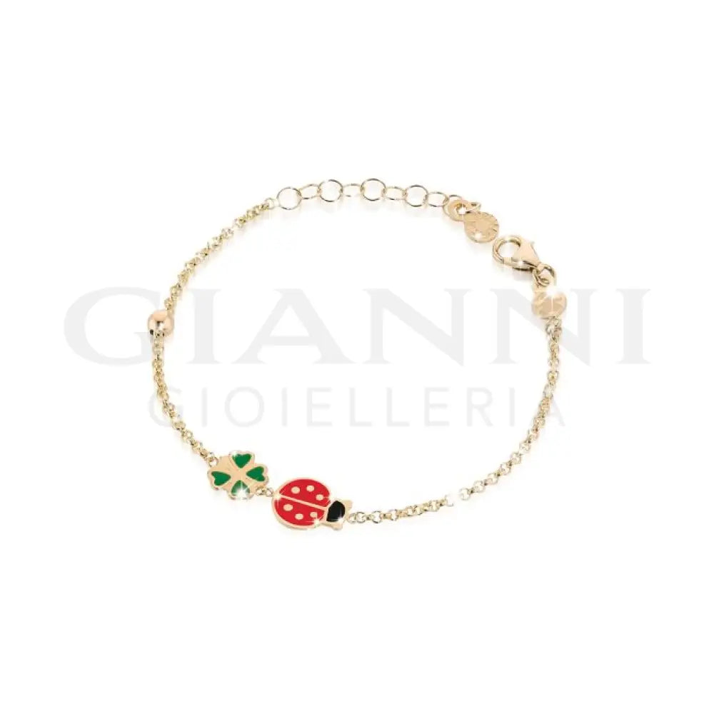 Bracciale leBebé - Fortuna con coccinella e quadrifoglio in oro giallo - Bracciali