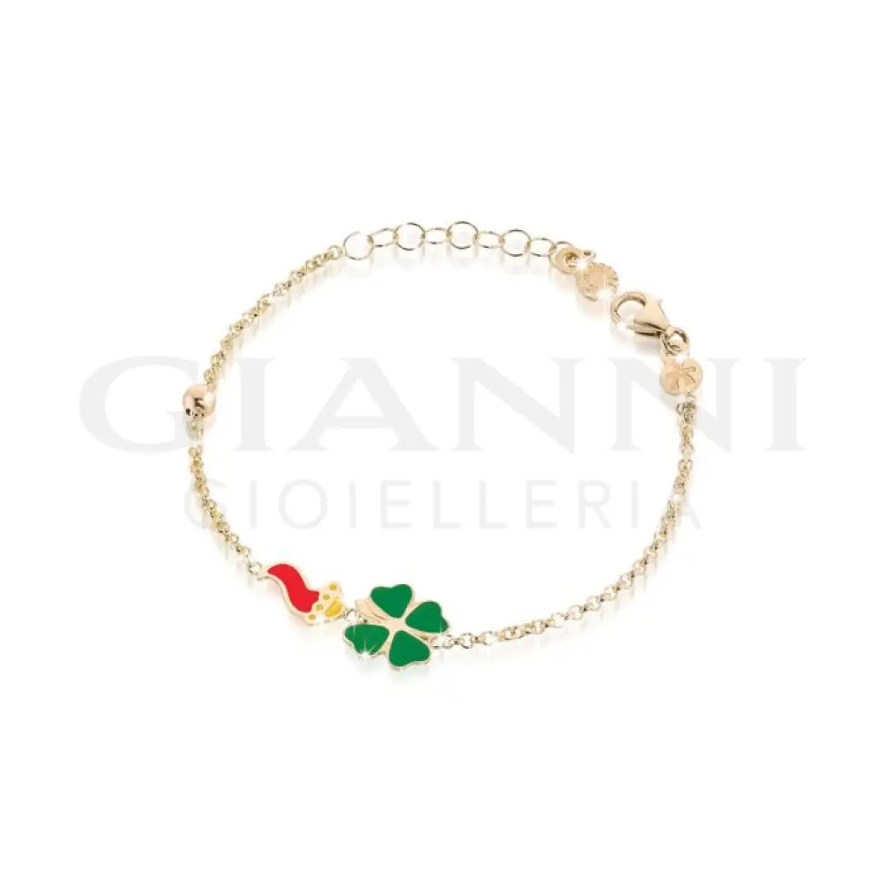Bracciale leBebé - Fortuna con cornetto e quadrifoglio in oro giallo - Bracciali