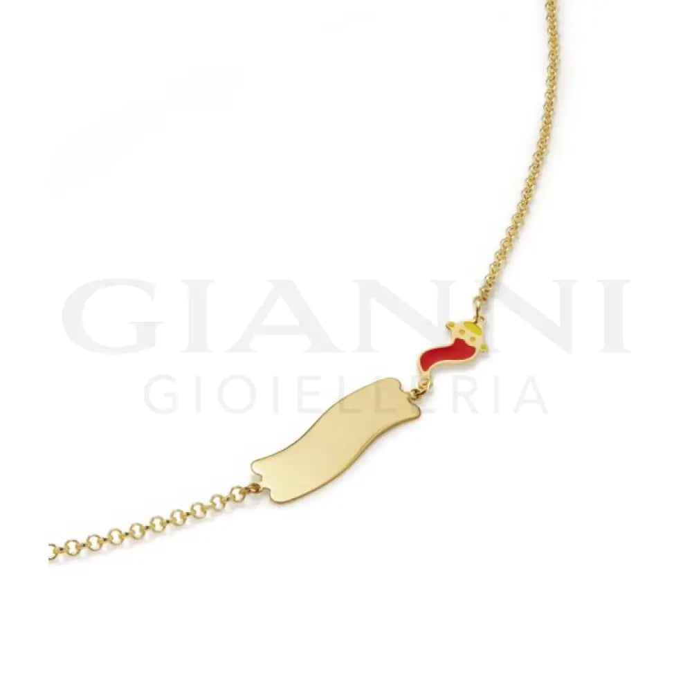 Bracciale leBebé - Fortuna con cornetto e targhetta in oro giallo - Bracciali
