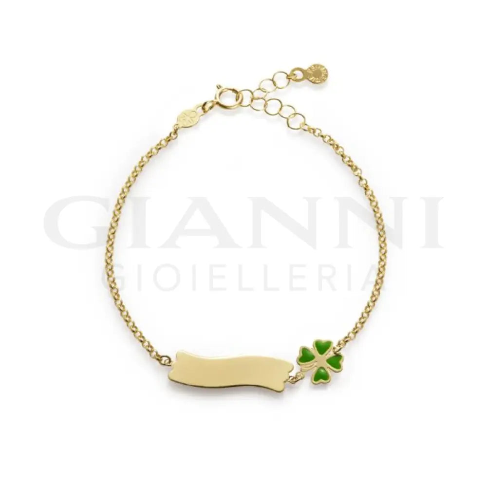 Bracciale leBebé - Fortuna con quadrifoglio e targhetta in oro giallo - Bracciali