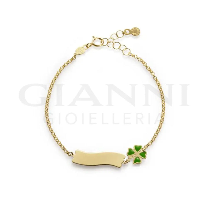Bracciale leBebé - Fortuna con quadrifoglio e targhetta in oro giallo - Bracciali