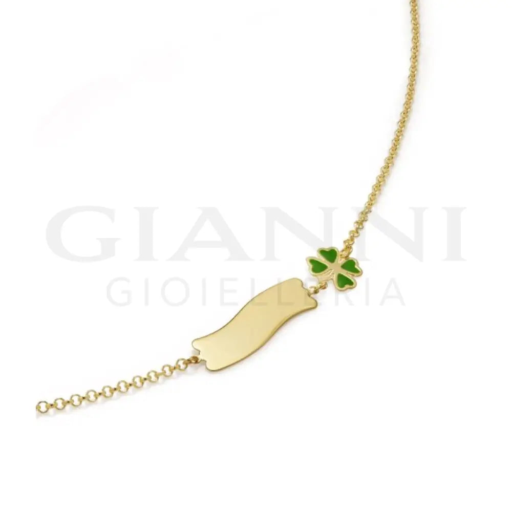 Bracciale leBebé - Fortuna con quadrifoglio e targhetta in oro giallo - Bracciali