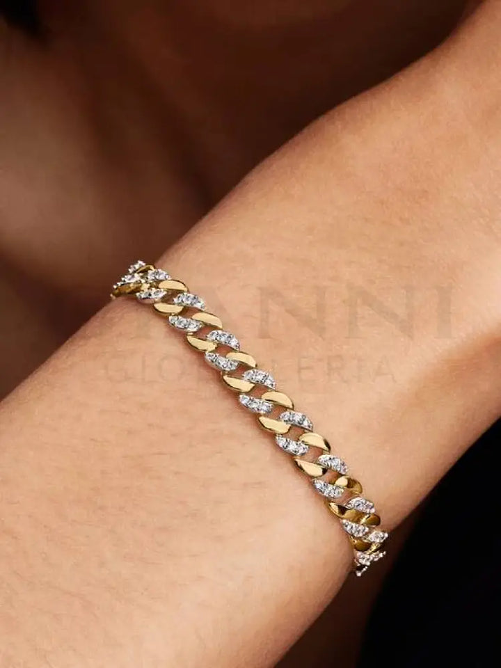 Bracciale Pandora - Catena Maglia Cubana Bicolore con Pavè Bracciali