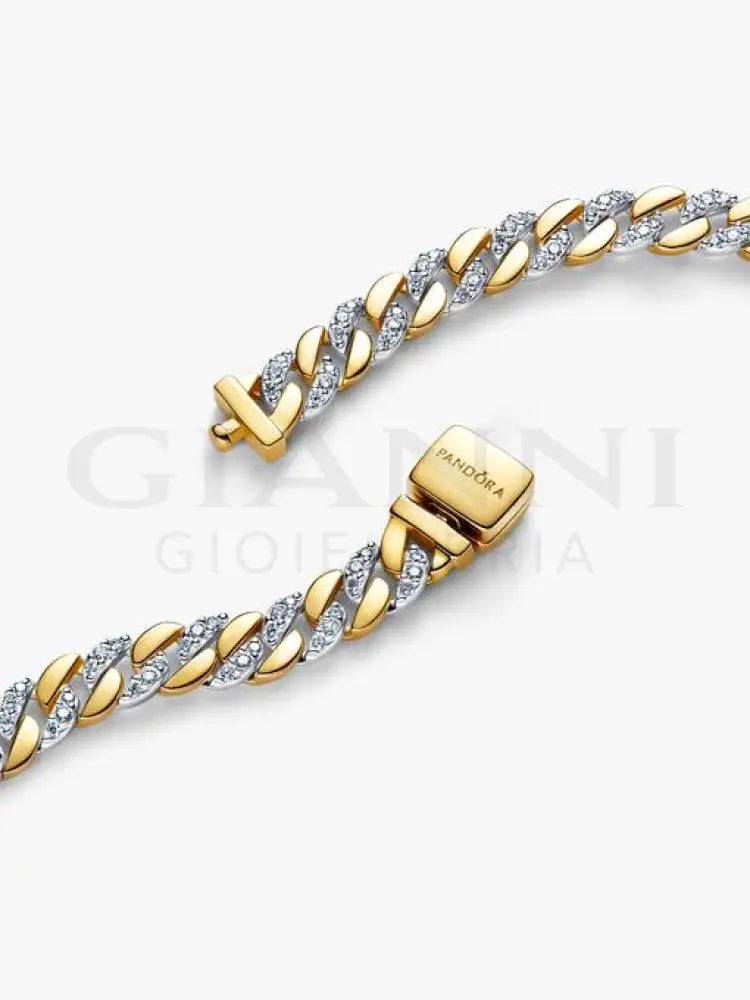 Bracciale Pandora - Catena Maglia Cubana Bicolore con Pavè Bracciali