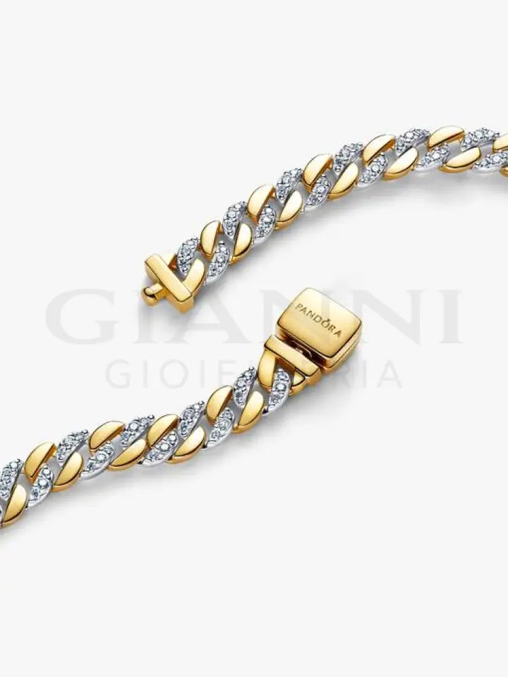 Bracciale Pandora - Catena Maglia Cubana Bicolore con Pavè Bracciali