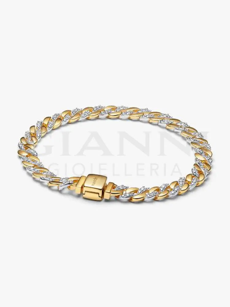 Bracciale Pandora - Catena Maglia Cubana Bicolore con Pavè Bracciali