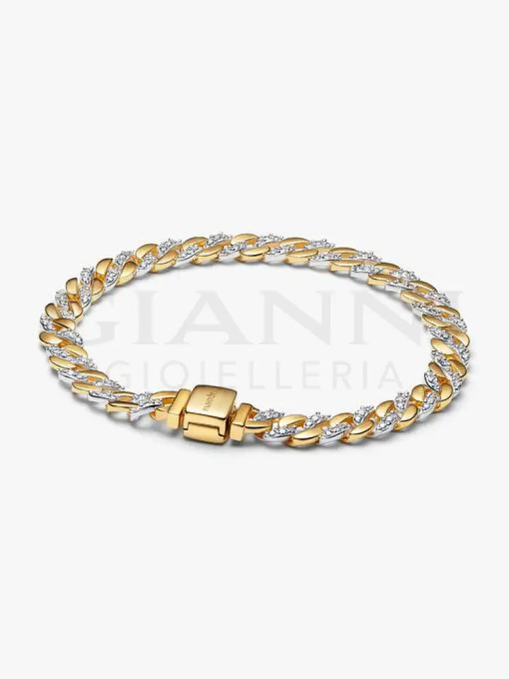 Bracciale Pandora - Catena Maglia Cubana Bicolore con Pavè Bracciali