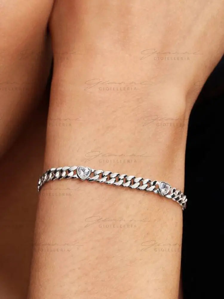Bracciale Pandora - Catena Maglia Cubana con Cuori Bracciali