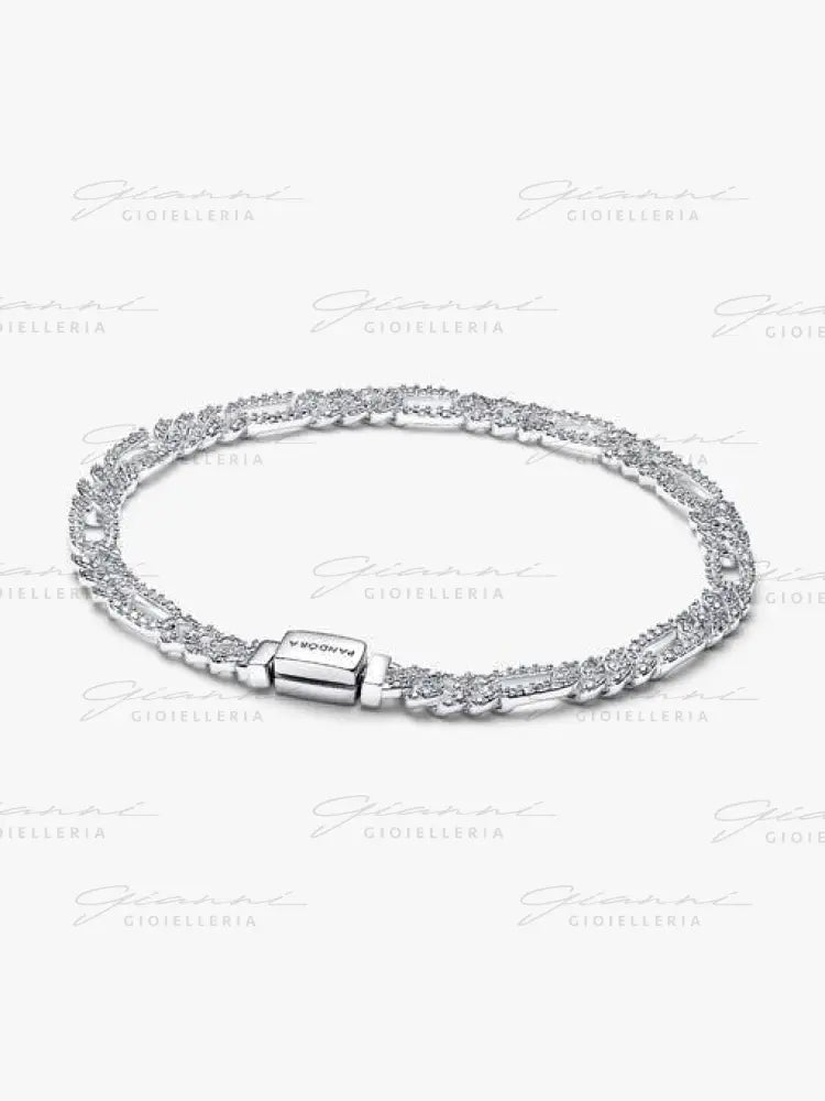 Bracciale Pandora - Catena Maglia Cubana Pavè con Ovali Bracciali