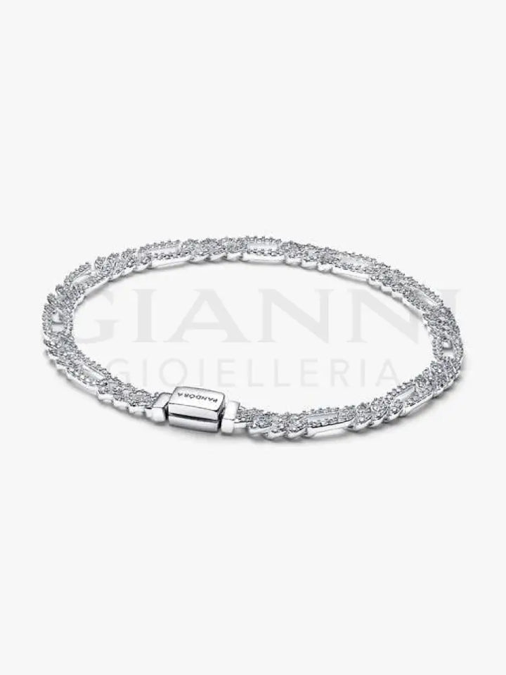 Bracciale Pandora - Catena Maglia Cubana Pavè con Ovali Bracciali