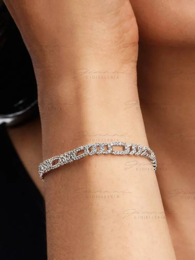 Bracciale Pandora - Catena Maglia Cubana Pavè con Ovali Bracciali