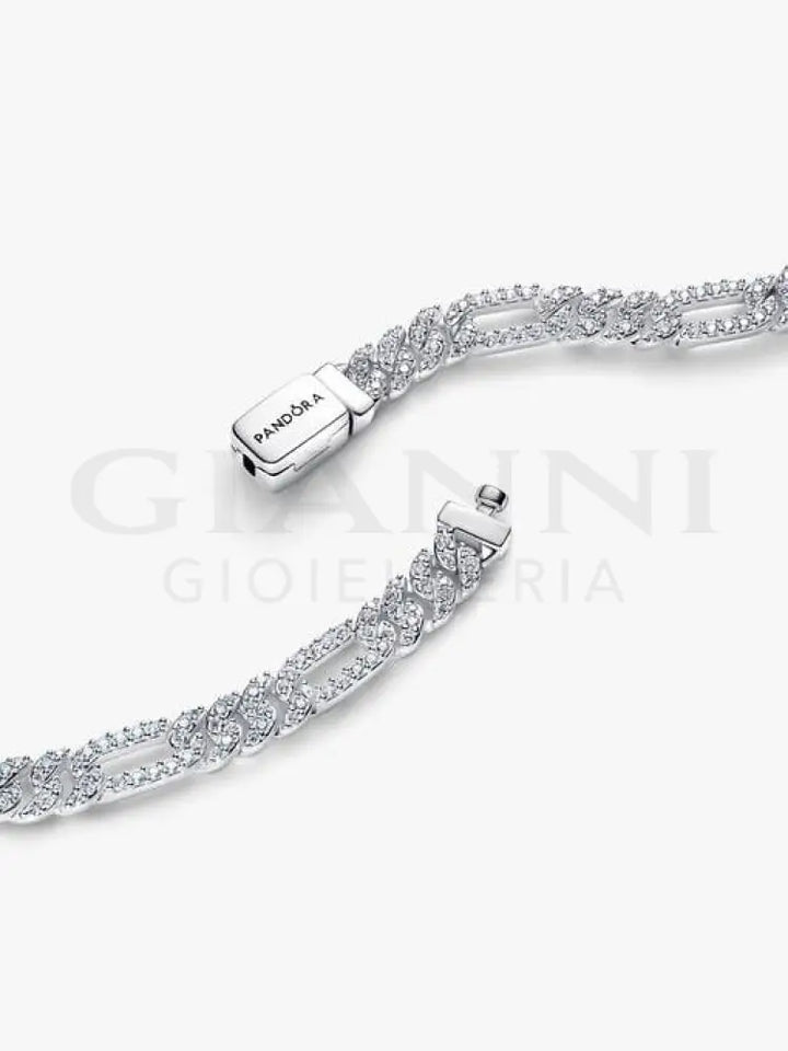 Bracciale Pandora - Catena Maglia Cubana Pavè con Ovali Bracciali