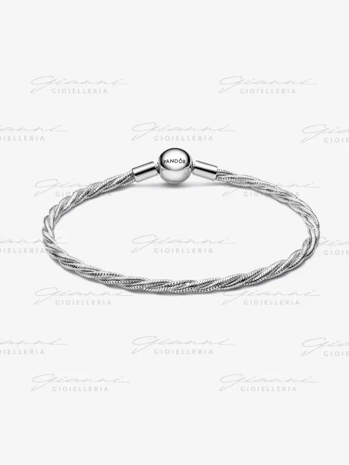 Bracciale Pandora - Maglia Doppia Intrecciata con Chiusura a Sfera in Argento Bracciali