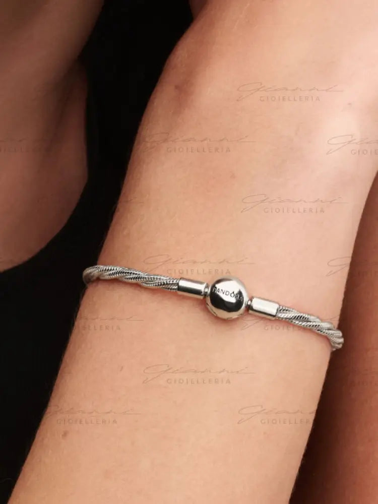 Bracciale Pandora - Maglia Doppia Intrecciata con Chiusura a Sfera in Argento Bracciali
