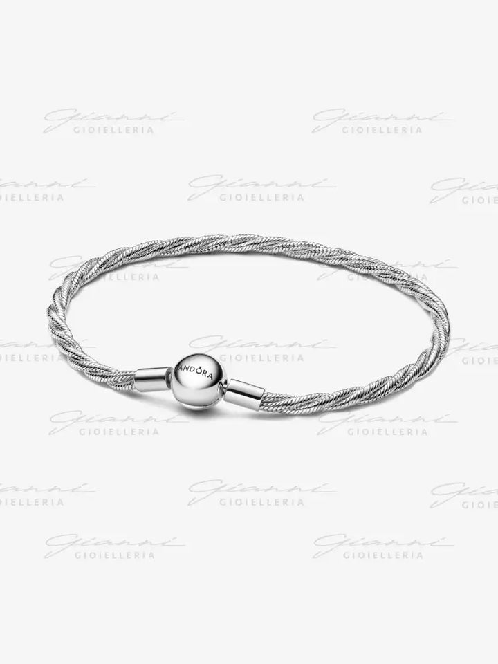 Bracciale Pandora - Maglia Doppia Intrecciata con Chiusura a Sfera in Argento Bracciali