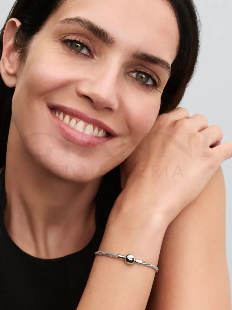 Bracciale Pandora - Maglia Doppia Intrecciata con Chiusura a Sfera in Argento Bracciali