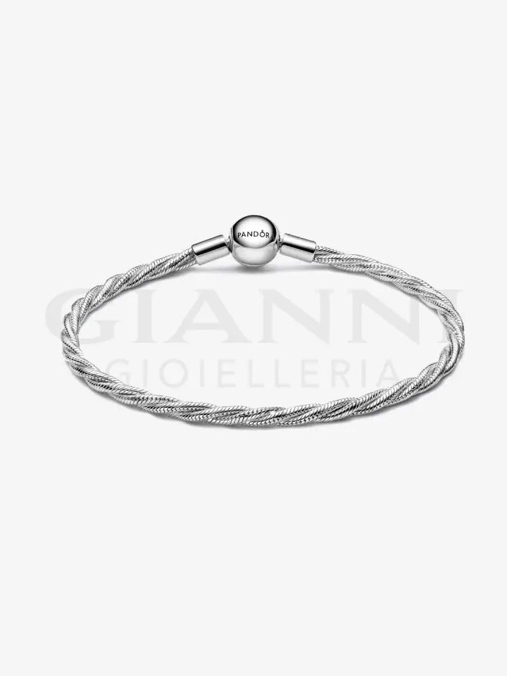 Bracciale Pandora - Maglia Doppia Intrecciata con Chiusura a Sfera in Argento Bracciali