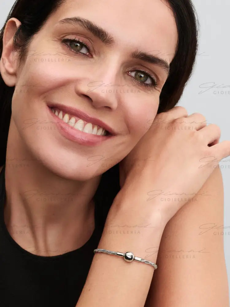 Bracciale Pandora - Maglia Doppia Intrecciata con Chiusura a Sfera in Argento Bracciali