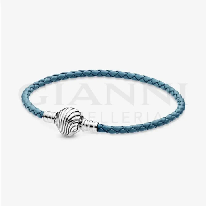 Bracciale Pandora - Moments in Pelle Intrecciato Turchese con Chiusura a Conchiglia Bracciali