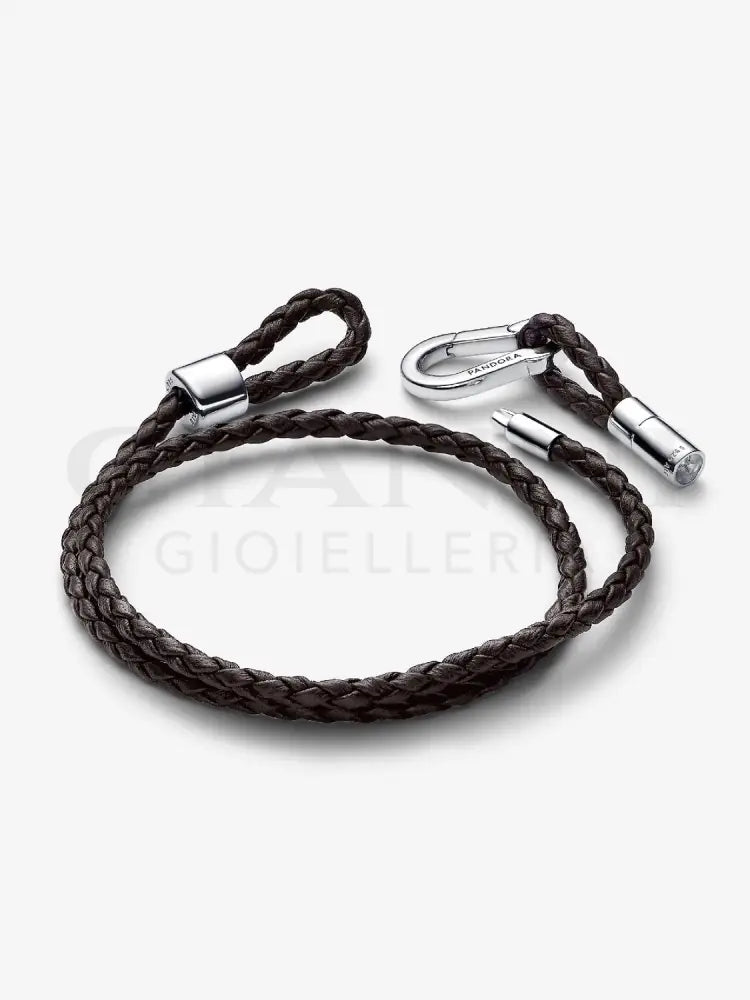 Bracciale Pandora - Moments in Pelle Marrone Doppio con Chiusura a Moschettone Regolabile 38 cm Bracciali