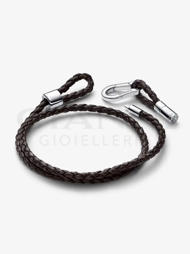Bracciale Pandora - Moments in Pelle Marrone Doppio con Chiusura a Moschettone Regolabile 38 cm Bracciali