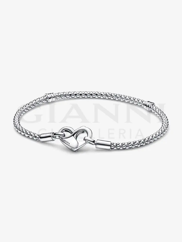 Bracciale Pandora - Moments Maglia Geometrica con Chiusura a Cuore in Argento Bracciali