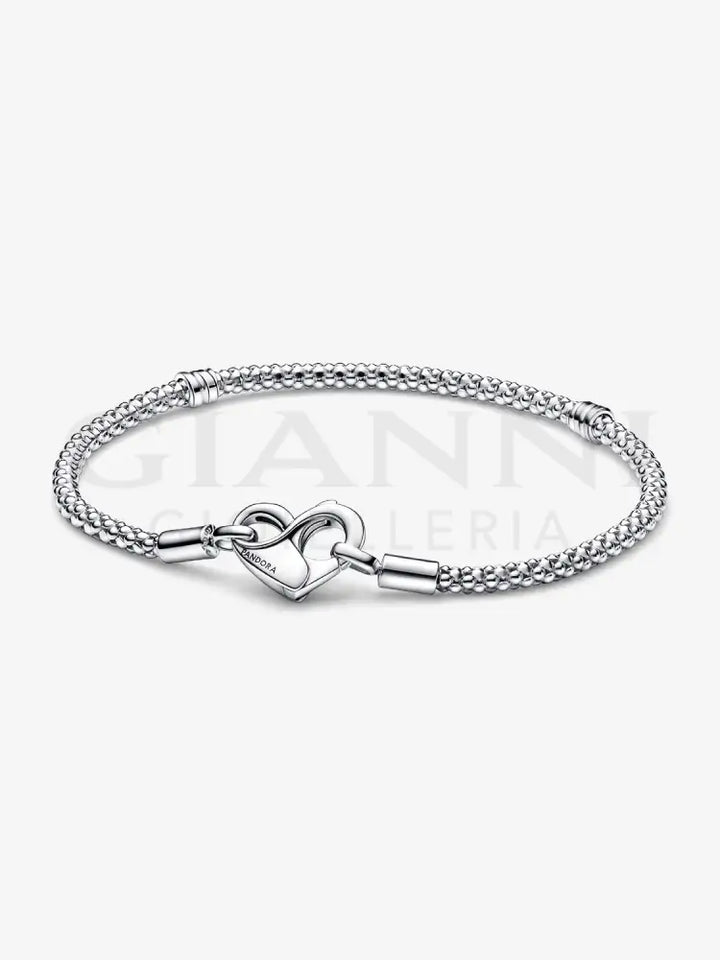Bracciale Pandora - Moments Maglia Geometrica con Chiusura a Cuore in Argento Bracciali