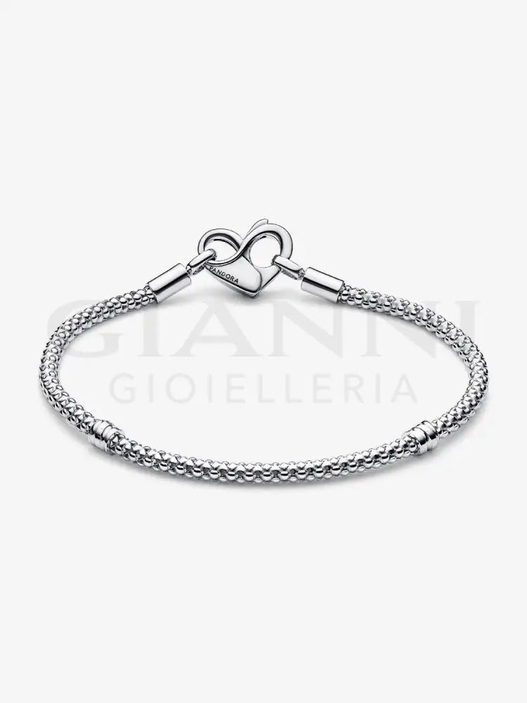 Bracciale Pandora - Moments Maglia Geometrica con Chiusura a Cuore in Argento Bracciali
