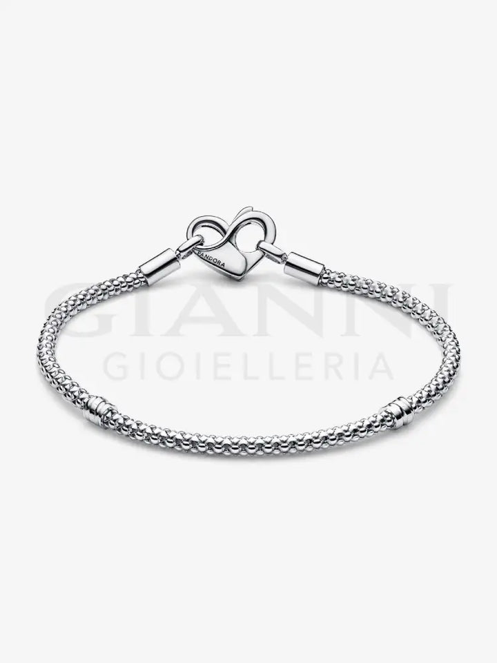Bracciale Pandora - Moments Maglia Geometrica con Chiusura a Cuore in Argento Bracciali