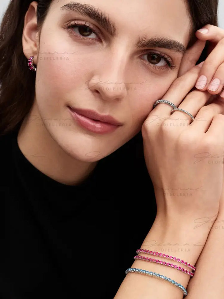 Bracciale Pandora - Tennis Cristalli Rosa Scuro in Argento Bracciali