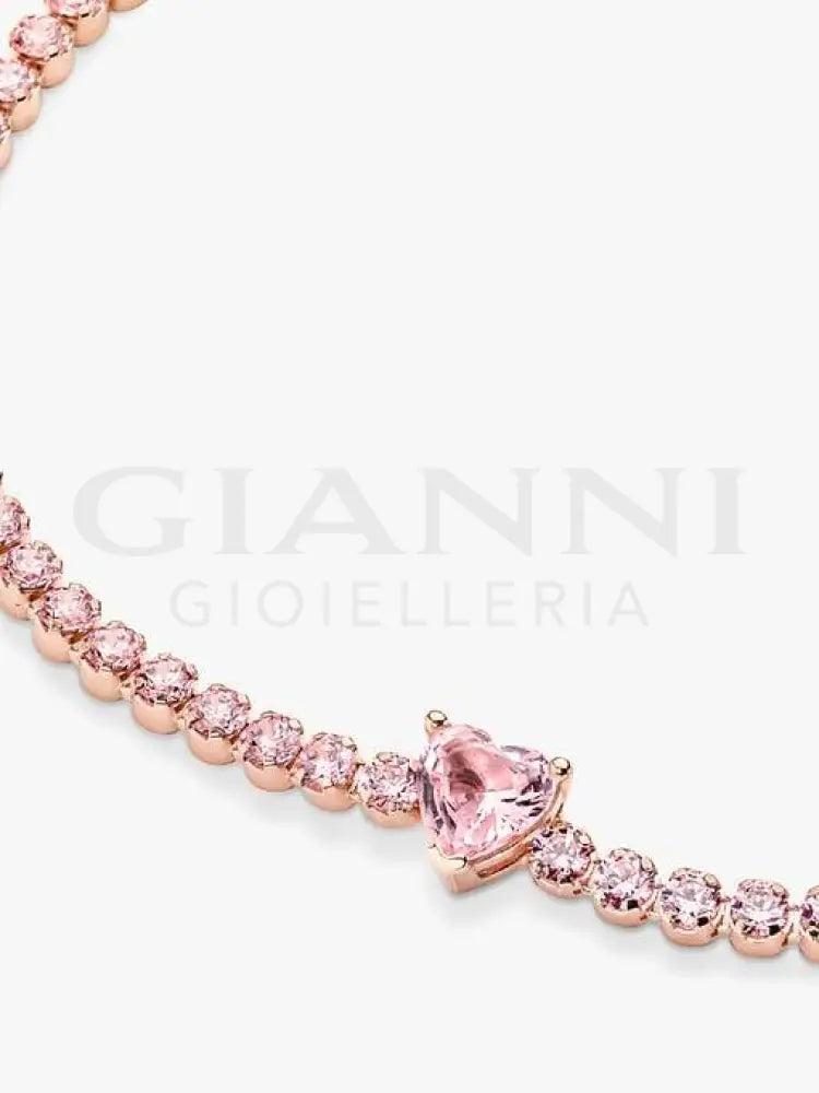 Bracciale Pandora - Tennis Rosa con Cuore in Rilievo Bracciali