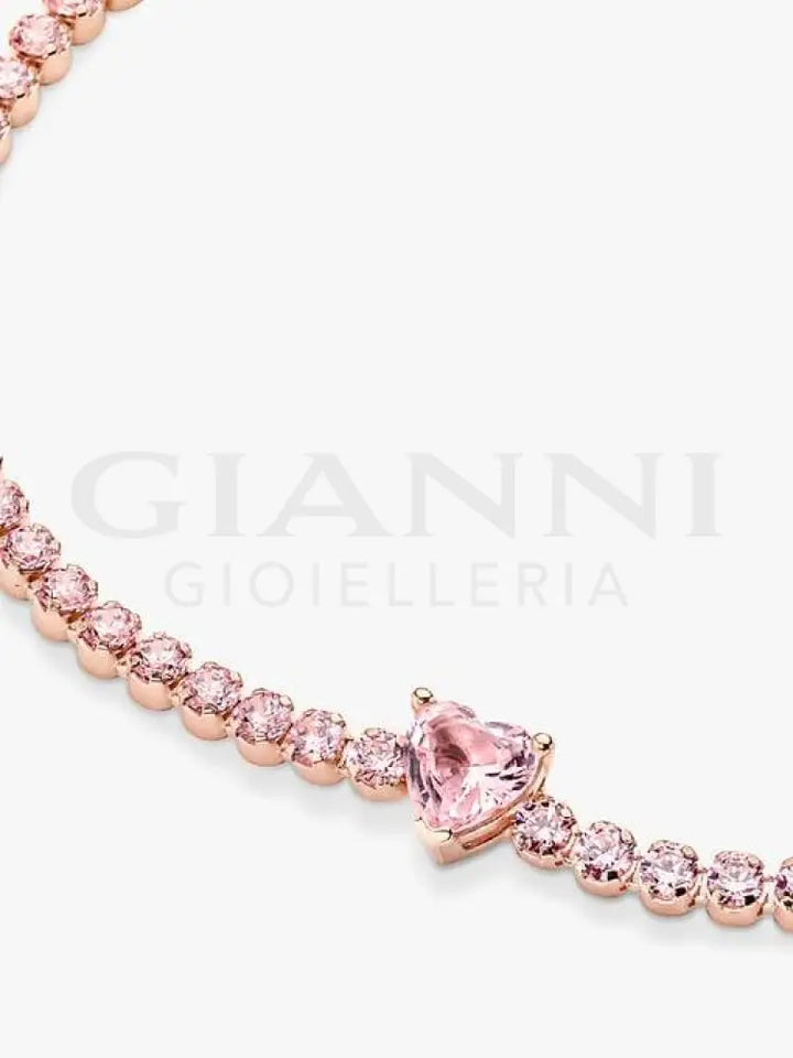 Bracciale Pandora - Tennis Rosa con Cuore in Rilievo Bracciali