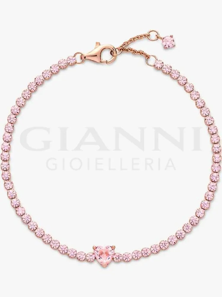 Bracciale Pandora - Tennis Rosa con Cuore in Rilievo Bracciali
