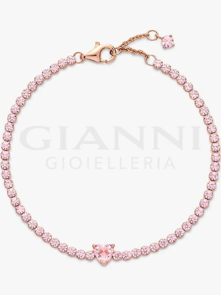 Bracciale Pandora - Tennis Rosa con Cuore in Rilievo Bracciali