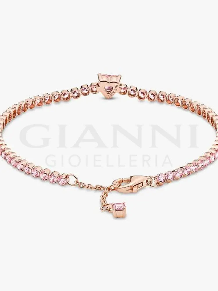 Bracciale Pandora - Tennis Rosa con Cuore in Rilievo Bracciali