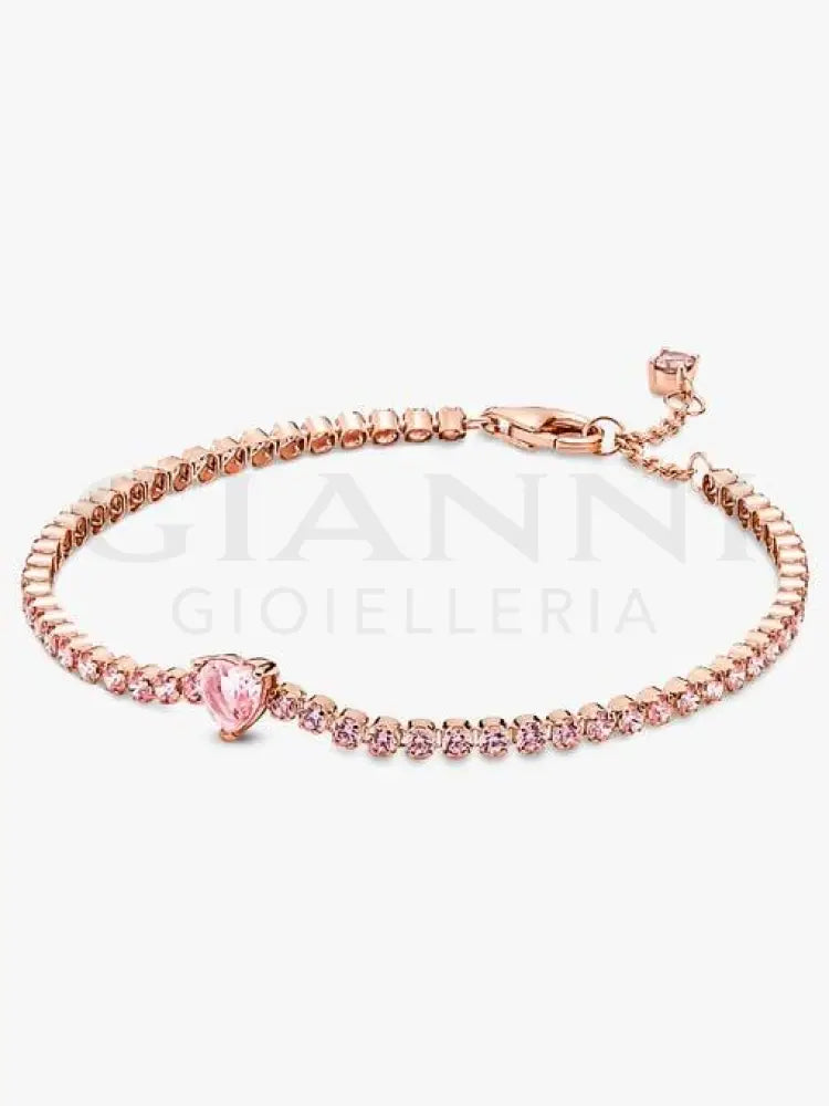 Bracciale Pandora - Tennis Rosa con Cuore in Rilievo Bracciali