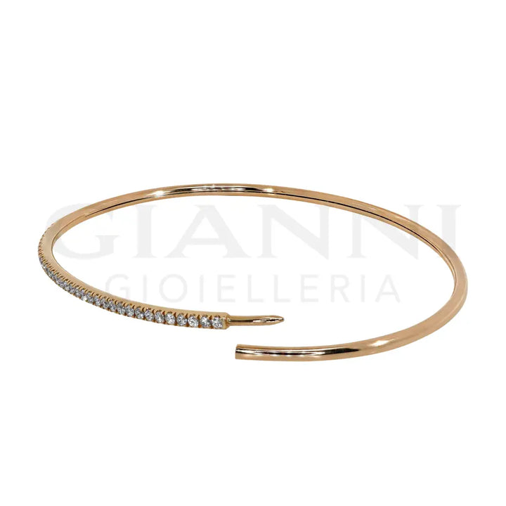 Bracciale Rigido Crivelli - Tennis a Canna Liscia con Diamanti in Oro Rosa - Bracciali
