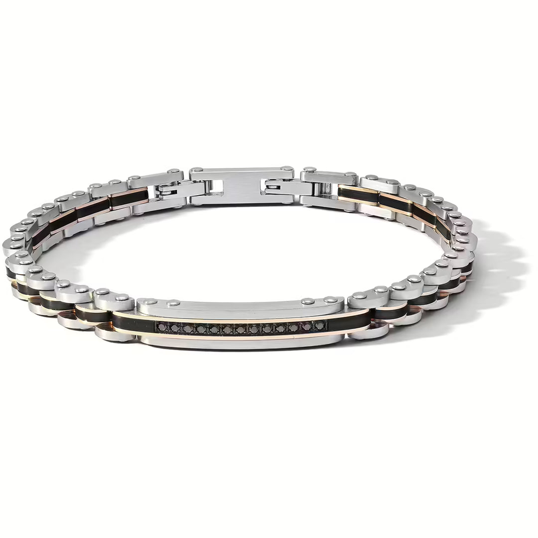 Bracciale Comete - Acciaio Pvd Nero e Rosé con Zirconi Neri
