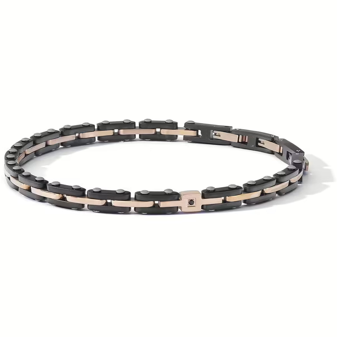 Bracciale Comete - Acciaio Pvd Nero e Rosé con Zircone Nero